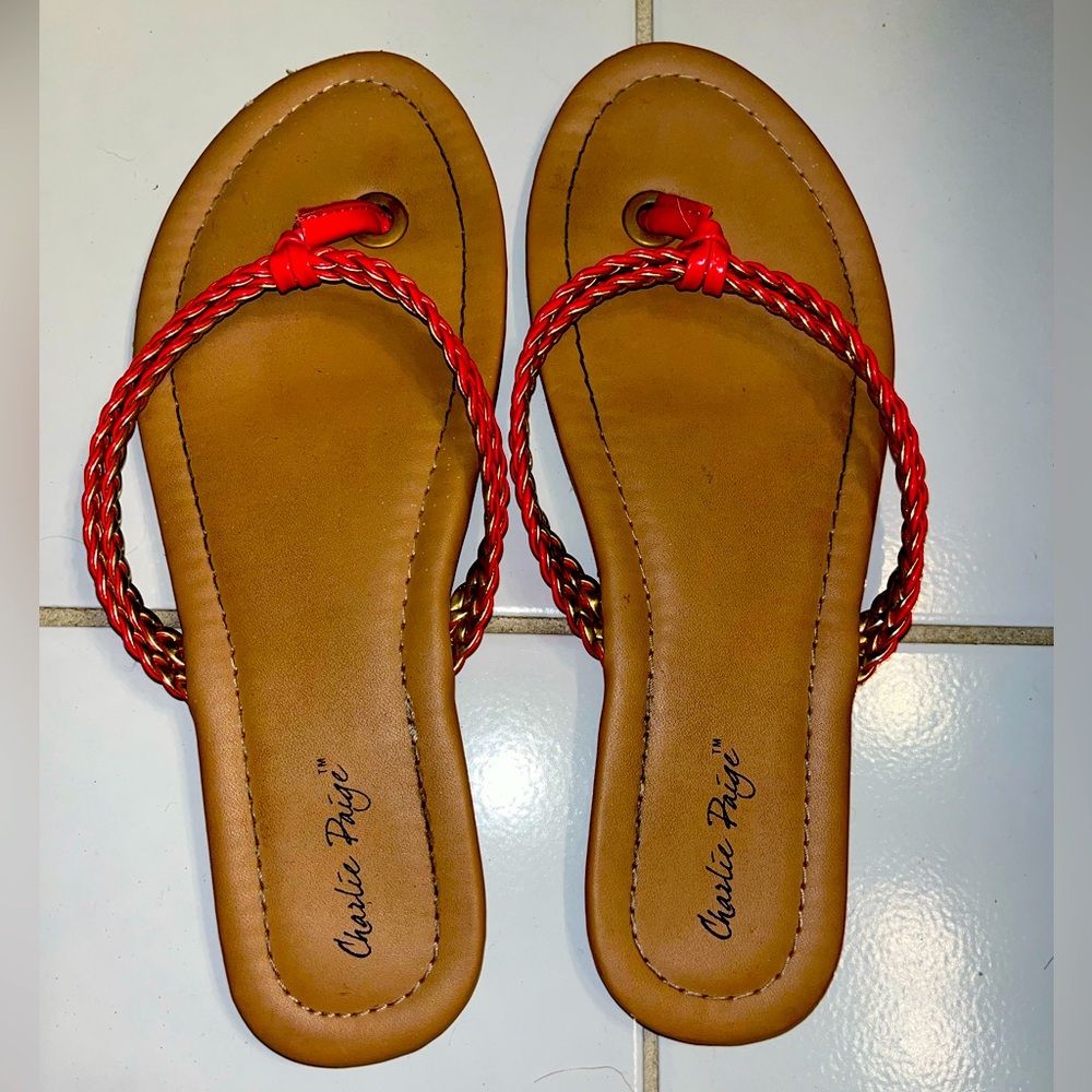 Pink and gold braided leather sandals (size 8)